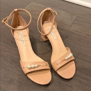 Charles & Keith Nude Pearl-Accent Heels